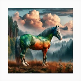 Colorful Horse In The Forest 1 Canvas Print