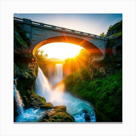 Sunset Over A Waterfall Canvas Print