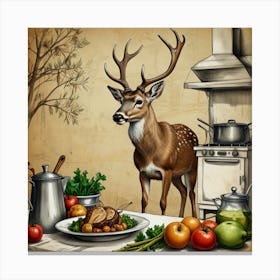 Deer In The Kitchen Canvas Print