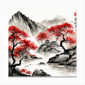 Chinese Landscape Mountains Ink Painting (42) 1 Canvas Print