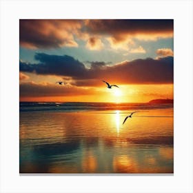 Sunset With Seagulls Canvas Print