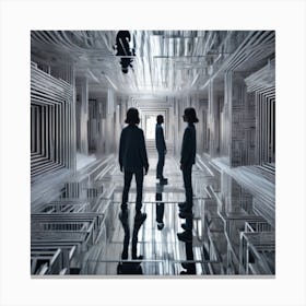 Join 3d Characters As They Navigate An Abstract Infinite Mirrored Labyrinth Canvas Print