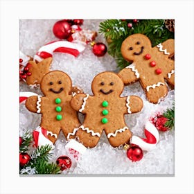 Gingerbread Men In Various Poses Camaraderie Radiating From Their Arrangement Nestled Amongst A Se Canvas Print