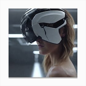 Create A Cinematic Apple Commercial Showcasing The Futuristic And Technologically Advanced World Of The Man In The Hightech Helmet, Highlighting The Cuttingedge Innovations And Sleek Design Of The Helmet And (7) Canvas Print