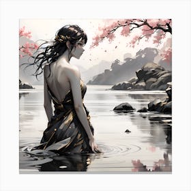 Asian Girl In Water Canvas Print