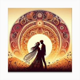 Boho art Silhouette of couple in love 3 Canvas Print