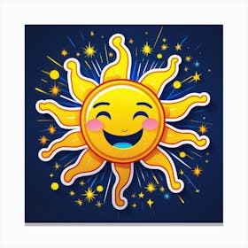Lovely smiling sun on a blue gradient background 3 Canvas Print
