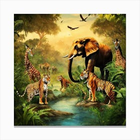 Elephants In The Jungle Canvas Print