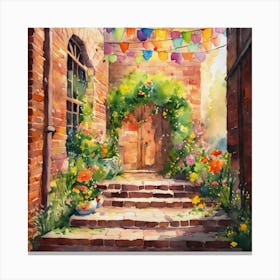 Watercolor Of An Old Building Canvas Print