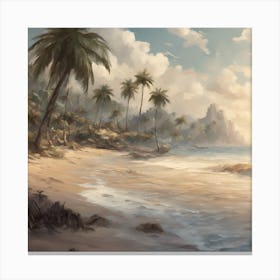 Tropical Beach With Palm Trees 1 Canvas Print