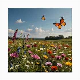 A Peaceful Meadow With Colorful Wildflowers And Butterflies Fluttering Around 2 Canvas Print