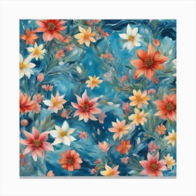 Blue And Orange Flowers Toile