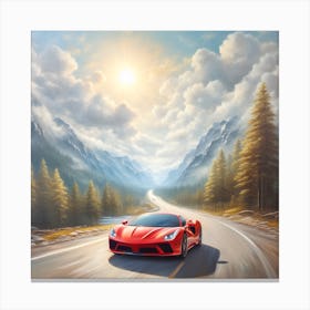 Red Sports Car In The Mountains Canvas Print