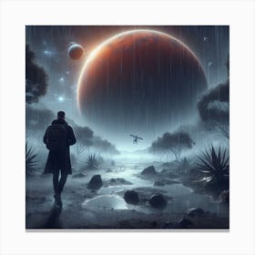 Man Walking In The Rain On Mars Canvas Print