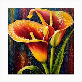 Pointillist on wood "Flower of Calla lilies" Canvas Print