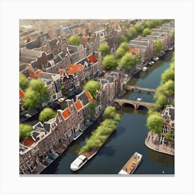 Amsterdam Canal Summer Aerial View Painting 10 Canvas Print