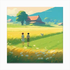 Two People In A Field Canvas Print