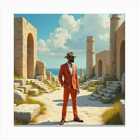 Trendy Man In Watercolor Suit, Enchanting Ancient Ruins 1 Canvas Print