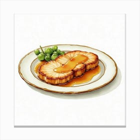 A Charming Watercolor Image Of A Plate Of Tender And Juicy Pork Chops With Apple Sauce 1 Canvas Print