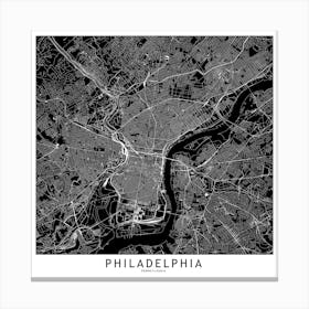 Philadelphia Black And White Map Square Canvas Print