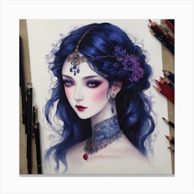 Blue Haired Girl Canvas Print