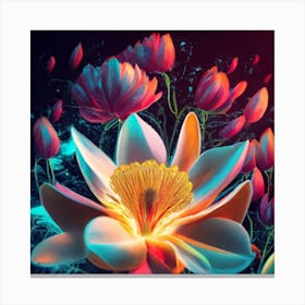 Silhouette of a fluorescent magnolia flower 8 Canvas Print