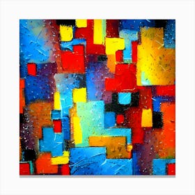 Blue and Red Square Abstract Painting Canvas Print