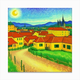 Cobblestone Dreams: A Serene Village Escape Night In The Village Canvas Print