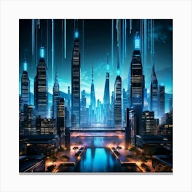 Ai Encapsulates A Futuristic Cityscape Algorithms Visualized As Glowing Streams Flowing Into Encryp (2) Canvas Print