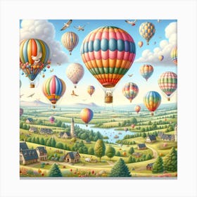 Hot Air Balloon Festival Wall Print Art A Vibrant Scene Of Colorful Hot Air Balloons Over A Scenic Countryside, Perfect For Bringing Joy And Adventure To Your Space Canvas Print