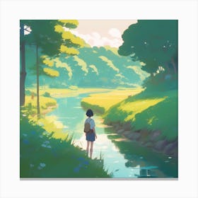 Girl Walking By A River Canvas Print