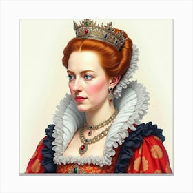 Queen Elizabeth I In A Stunning Watercolor Style, Rich In Detail 1 Canvas Print