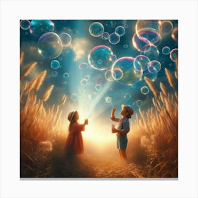 Children In The Field With Soap Bubbles Canvas Print