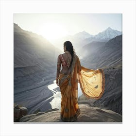 An Indian Woman Embodying Maa Durga Clad In An Intricately Designed Sari And Grasping A Trisul Jou Canvas Print