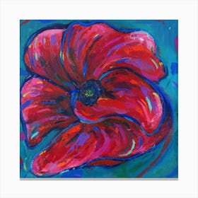 Poppy Red In Teal Square Canvas Print