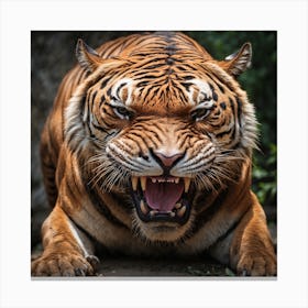 Angry Tiger Portrait Mouth Open Big Tee Canvas Print