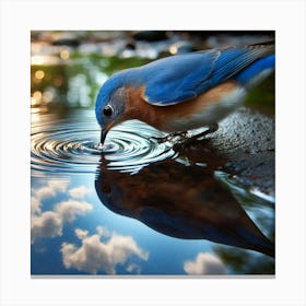 Bluebird Drinking Water Canvas Print