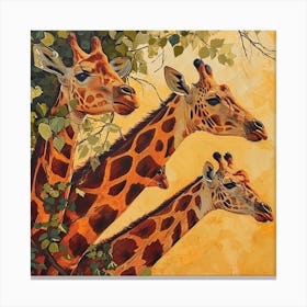 Herd Of Giraffe Portrait Brushstroke 3 Canvas Print