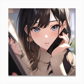 Anime Girl Talking On The Phone Canvas Print
