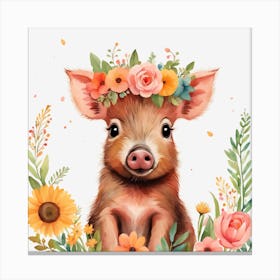 Floral Baby Boar Nursery Illustration (26) Canvas Print