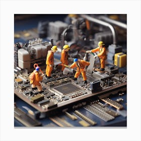 Miniature Workers On A Computer Board 1 Canvas Print
