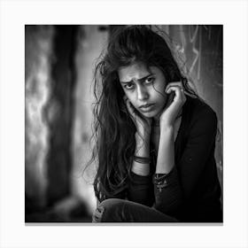 Black And White Portrait Of A Girl 1 Canvas Print