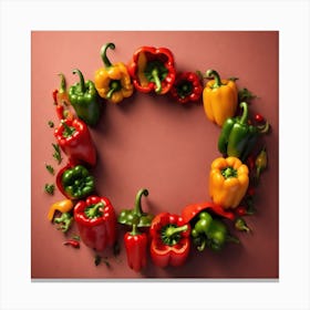 Colorful Peppers In A Circle 6 Canvas Print