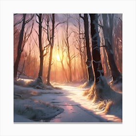 Winter Woodland Stream at Sunset Canvas Print