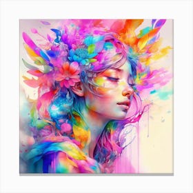 Colorful Girl With Colorful Hair Canvas Print