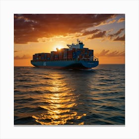 Container Ship At Sunset 5 Canvas Print