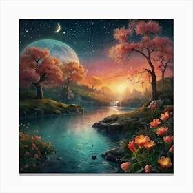 Moonlight By The River Canvas Print