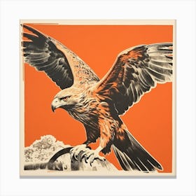 Retro Bird Lithograph Red Tailed Hawk 3 Canvas Print