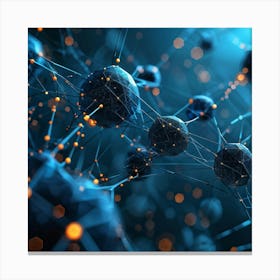 Blueish Abstract Network Of Interlinked Nodes Floating In Three Dimensional Space Showcasing Futuri (3) Canvas Print