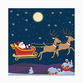 Santa Claus Flying With Reindeer Canvas Print